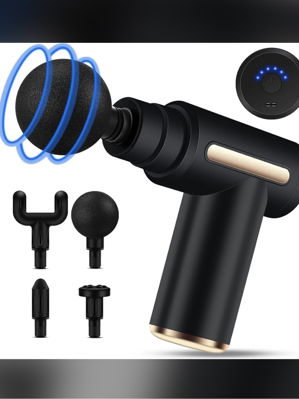 New Black Handheld Percussion Massage Gun with 5 Attachments